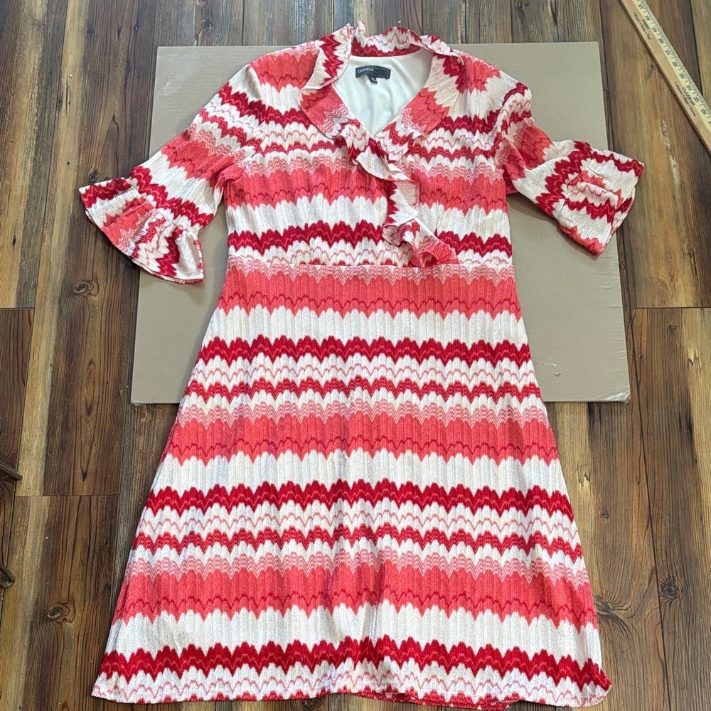 Donna Ricco Red and White Geometric Patterned Dress sz 14